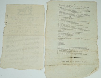 (Horses) Two Handbills - To be Sold by Auction, by Mr Tattersall, Near Hyde Park Turnpike, on Monday, the 4th May, 1807 ... single sheet printed on both sides, 37 x 25cm (approx)